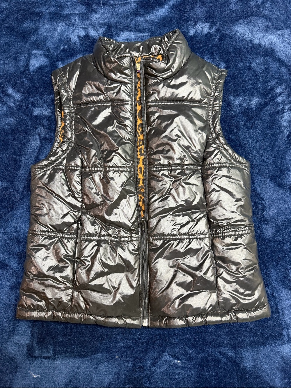 Simply Vera Vera Wang S Metallic Puffer Vest Leopard Lined Y2K